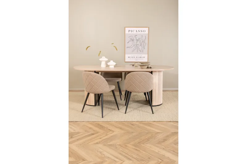Ruokailuryhmä Cinaba 200 cm Soikea sis 4 Vomeli tuolia - Beige/Musta - Huonekalut - Pöytä & ruokailuryhmä - Ruokailuryhmä