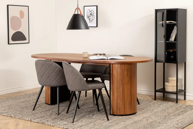 Ruokailuryhmä Cinaba 200 cm Soikea sis 4 Vomeli tuolia, Pähkinänruskea/Harmaa/Musta