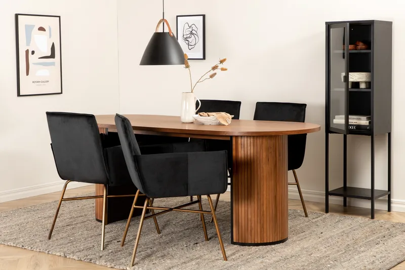 Ruokailuryhmä Cinaba 200 cm Soikea sis 4 Pipaon tuolia, Pähkinänruskea/Musta/Kupari