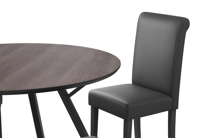 Ruokailuryhmä Cress 120 cm Pyöreä sis 4 Hofdane tuolia - Musta/Ruskea - Ruokailuryhmä