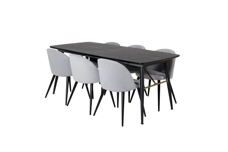 Ruokailuryhmä Deniall Jatkettava 180 cm 6 Luisa tuolia, Musta/Harmaa/Vakosametti
