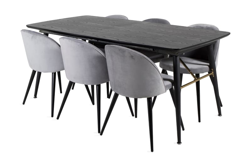 Ruokailuryhmä Deniall Jatkettava 180 cm 6 Luisa tuolia, Musta/Vaaleanharmaa