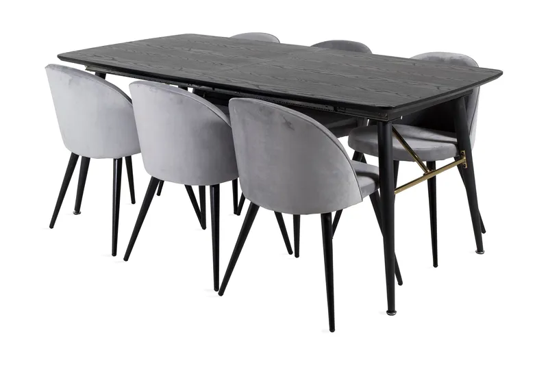 Ruokailuryhmä Deniall Jatkettava 180 cm 6 Luisa tuolia, Musta/Vaaleanharmaa