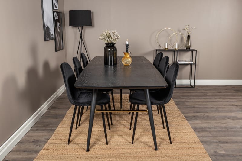 Ruokailuryhmä Deniall Jatkettava 180 cm 6 Tommy Tuolia - Musta - Huonekalut - Pöytä & ruokailuryhmä - Ruokailuryhmä