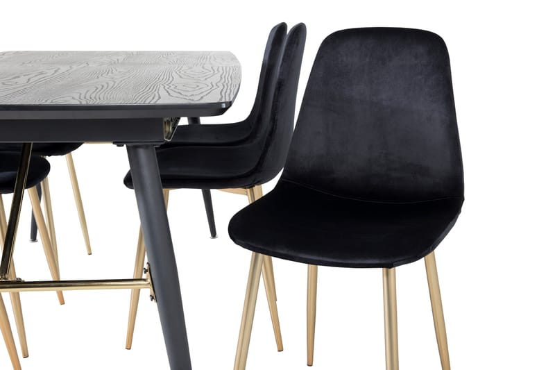Ruokailuryhmä Deniall Jatkettava 180 cm 6 Tommy tuolia - Musta/Messinki/Sametti - Huonekalut - Pöytä & ruokailuryhm ä - Ruokailuryhmä