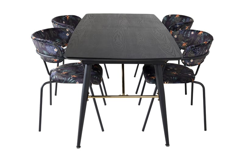 Ruokailuryhmä Deniall Jatkettava 180cm 4 Ayacor tuolia - Musta/Monivärinen - Huonekalut - Pöytä & ruokailuryhmä - Ruokailuryhmä