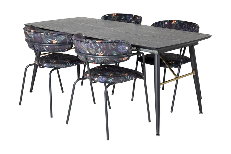Ruokailuryhmä Deniall Jatkettava 180cm 4 Ayacor tuolia, Musta/Monivärinen