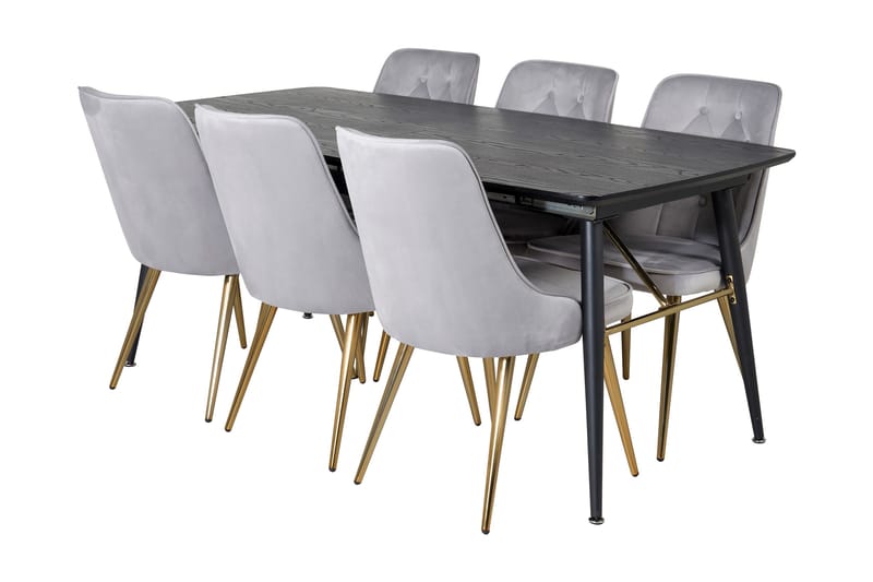 Ruokailuryhmä Deniall Jatkettava 180cm 6 Chantor Lyx tuolia, Musta/Harmaa/Messinki
