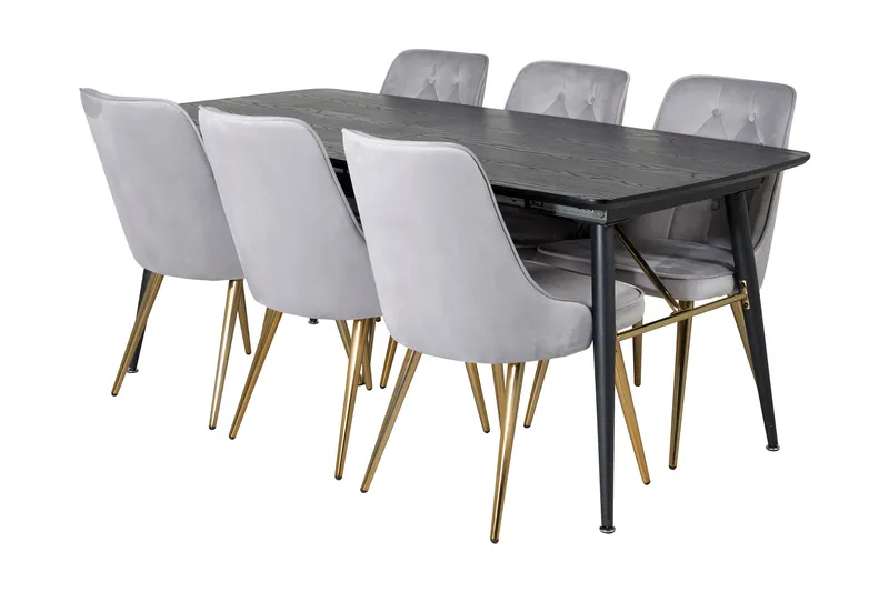Ruokailuryhmä Deniall Jatkettava 180cm 6 Chantor Lyx tuolia, Musta/Harmaa/Messinki