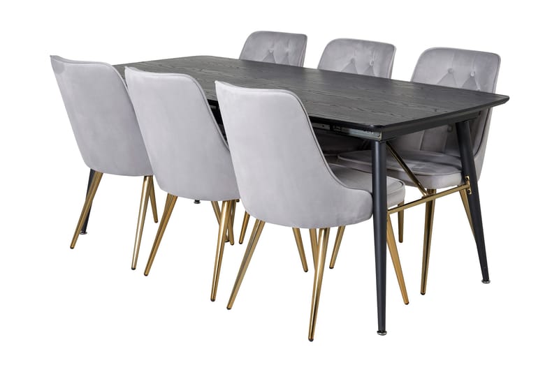 Ruokailuryhmä Deniall Jatkettava 180cm 6 Chantor Lyx tuolia, Musta/Harmaa/Messinki