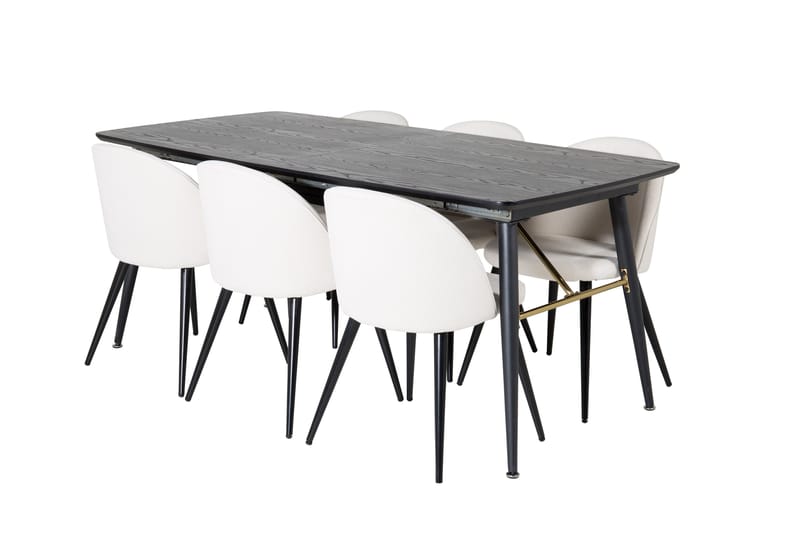 Ruokailuryhmä Deniall Jatkettava 180cm 6 Chantor tuolia - Musta/Beige/Vakosametti - Huonekalut - Pöytä & ruokailuryhmä - Ruokailuryhmä