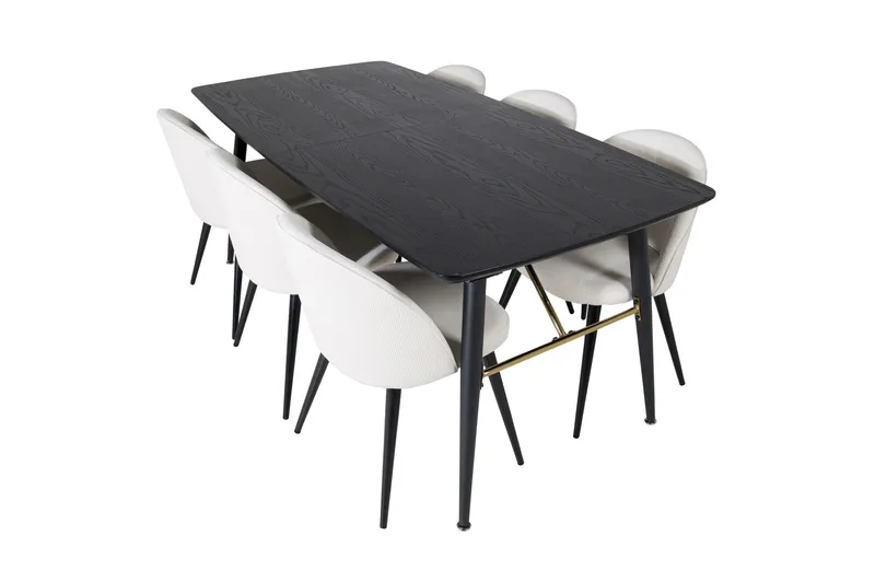 Ruokailuryhmä Deniall Jatkettava 180cm 6 Chantor tuolia, Musta/Beige/Vakosametti