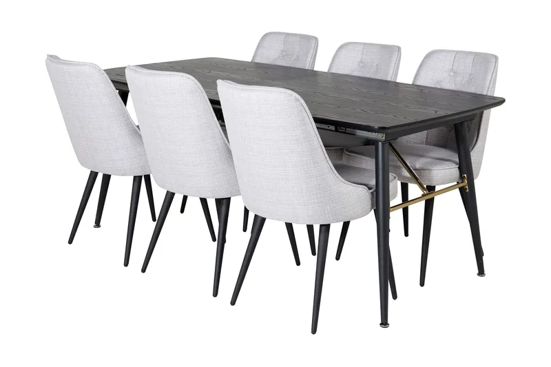 Ruokailuryhmä Deniall Jatkettava 180cm 6 Chantor tuolia, Musta/Harmaa