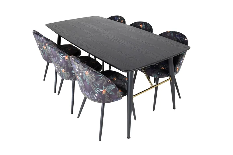 Ruokailuryhmä Deniall Jatkettava 180cm 6 Longreone tuolia, Musta/Sininen