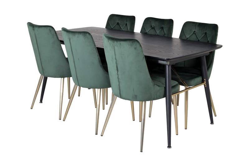Ruokailuryhmä Deniall Jatkettava 180cm 6 Luisa Lyx tuolia, Musta/Tummanvihreä/Kulta
