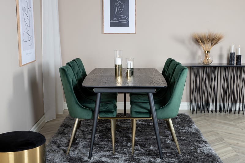 Ruokailuryhmä Deniall Jatkettava 180cm 6 Luisa Lyx tuolia - Musta/Tummanvihreä/Kulta - Huonekalut - Pöytä & ruokailuryhmä - Ruokailuryhmä