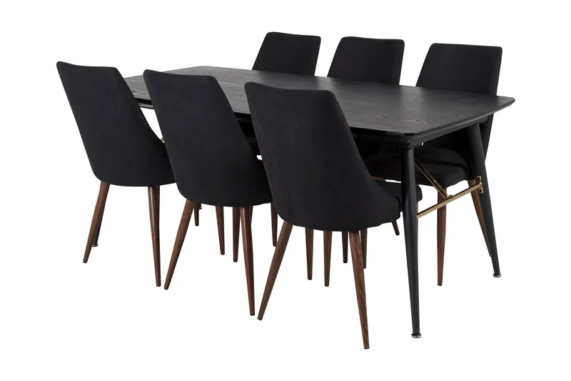 Ruokailuryhmä Deniall Jatkettava 180cm 6 Mues tuolia, Musta/Ruskea