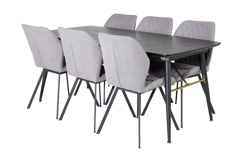 Ruokailuryhmä Deniall Jatkettava 180cm 6 Pombriego tuolia, Musta/Harmaa