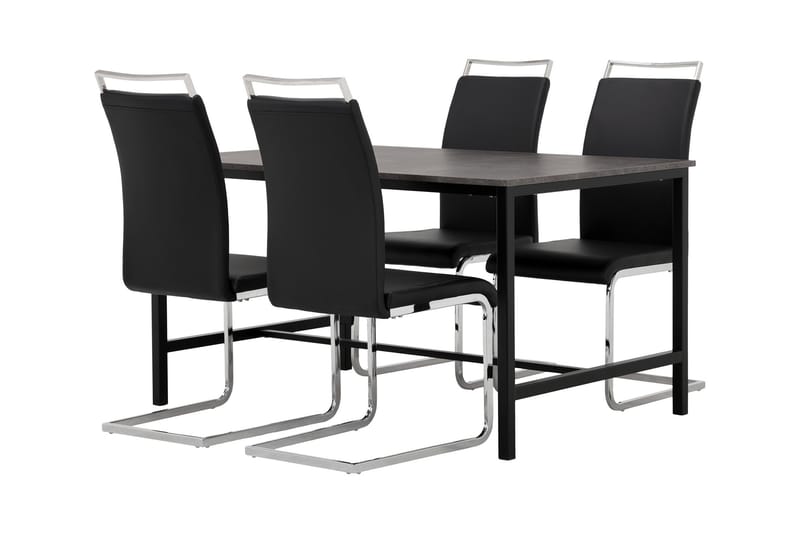 Ruokailuryhmä Evo 138 cm 4 Robledo tuolia - Betoni/Musta/PU/Kromi - Huonekalut - Pöytä & ruokailuryhmä - Ruokailuryhmä