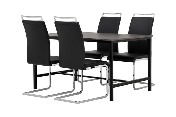 Ruokailuryhmä Evo 138 cm 4 Robledo tuolia - Betoni/Musta/PU/Kromi - Ruokailuryhmä