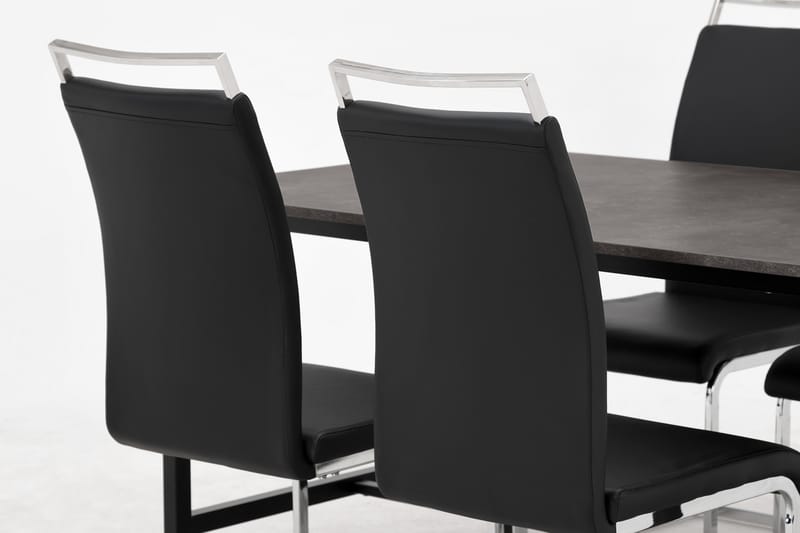Ruokailuryhmä Evo 138 cm 4 Robledo tuolia - Betoni/Musta/PU/Kromi - Huonekalut - Pöytä & ruokailuryhmä - Ruokailuryhmä