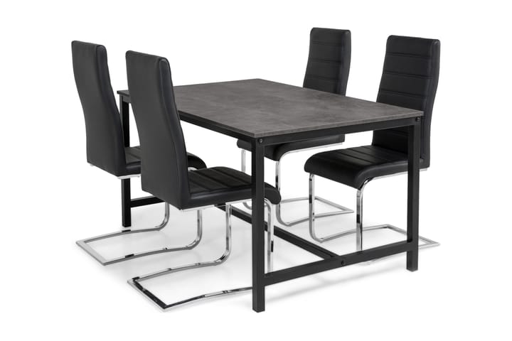 Ruokailuryhmä Evo 140 cm 4 Jack tuolia - Betoni/Musta/Musta PU/Kromi - Ruokailuryhmä