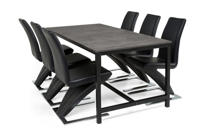 Ruokailuryhmä Evo 180 cm 6 Hugo tuolia - Musta/Harmaa - Ruokailuryhmä