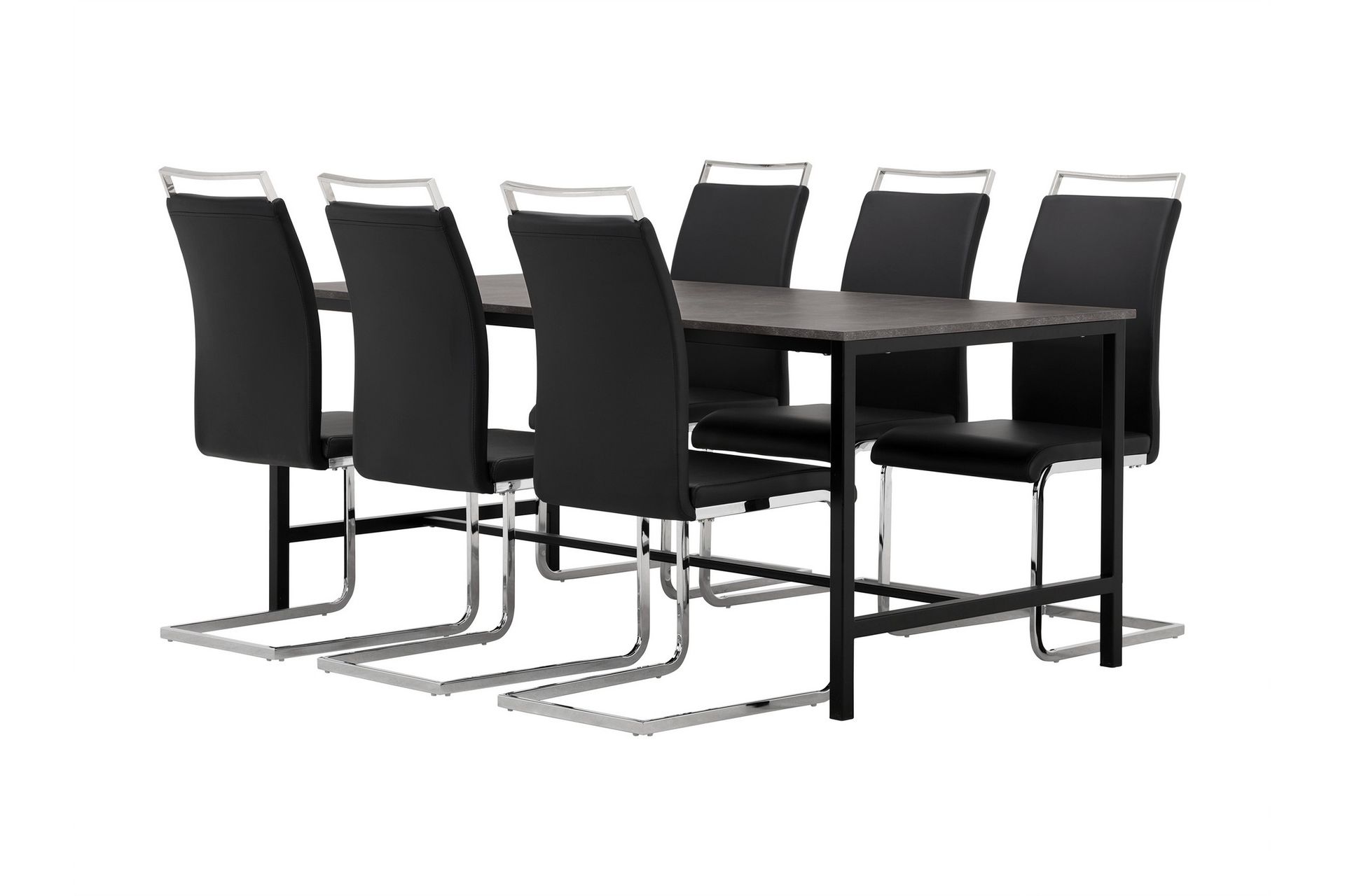 Ruokailuryhmä Evo 180 cm 6 Robledo tuolia - Betoni/Musta/PU/Puu - Huonekalut - Pöytä & ruokailuryhmä - Ruokailuryhmä