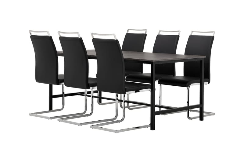 Ruokailuryhmä Evo 180 cm 6 Robledo tuolia - Betoni/Musta/PU/Puu - Huonekalut - Pöytä & ruokailuryhmä - Ruokailuryhmä