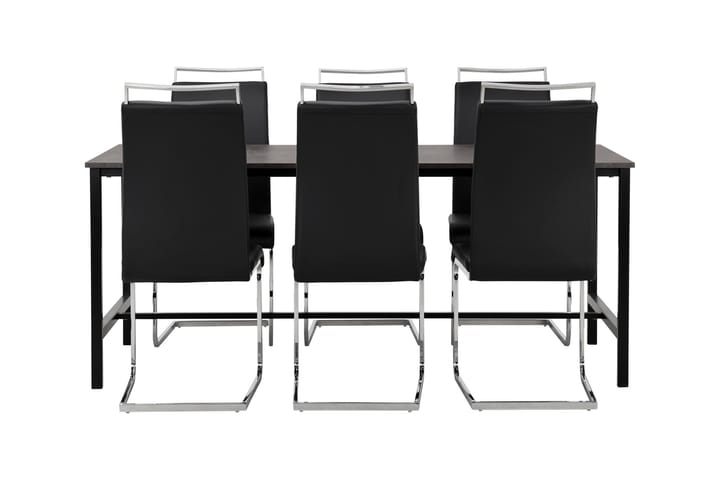 Ruokailuryhmä Evo 180 cm 6 Robledo tuolia - Betoni/Musta/PU/Puu - Ruokailuryhmä