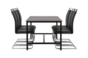 Ruokailuryhmä Evo 180 cm 6 Robledo tuolia - Betoni/Musta/PU/Puu - Huonekalut - Pöytä & ruokailuryhmä - Ruokailuryhmä