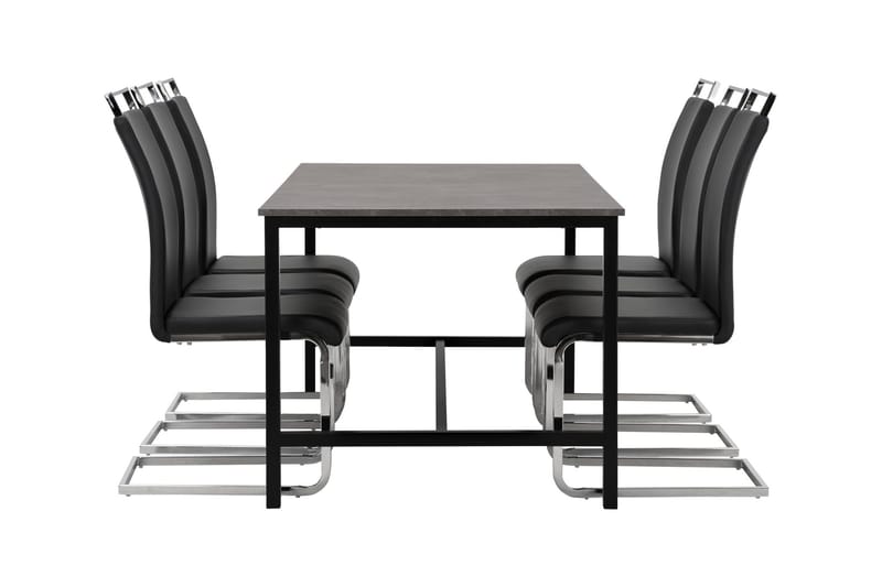 Ruokailuryhmä Evo 180 cm 6 Robledo tuolia - Betoni/Musta/PU/Puu - Huonekalut - Pöytä & ruokailuryhmä - Ruokailuryhmä