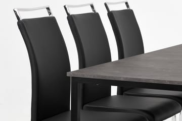 Ruokailuryhmä Evo 180 cm 6 Robledo tuolia - Betoni/Musta/PU/Puu - Huonekalut - Pöytä & ruokailuryhmä - Ruokailuryhmä