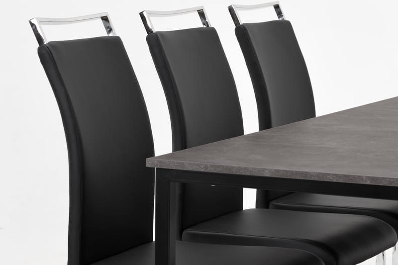 Ruokailuryhmä Evo 180 cm 6 Robledo tuolia - Betoni/Musta/PU/Puu - Huonekalut - Pöytä & ruokailuryhmä - Ruokailuryhmä