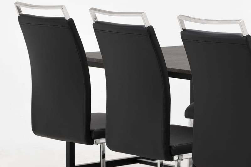 Ruokailuryhmä Evo 180 cm 6 Robledo tuolia - Betoni/Musta/PU/Puu - Huonekalut - Pöytä & ruokailuryhmä - Ruokailuryhmä