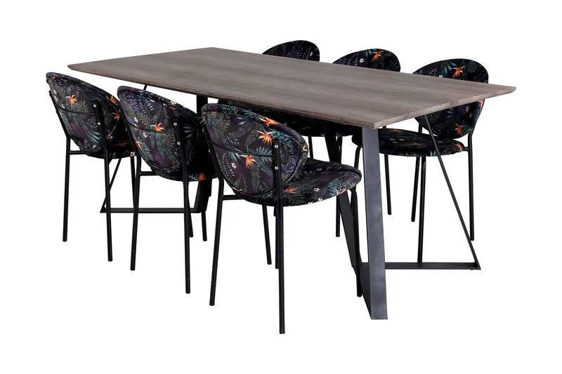 Ruokailuryhmä Granville 180 cm 6 Capmany tuolia, Harmaa/Musta/Sininen