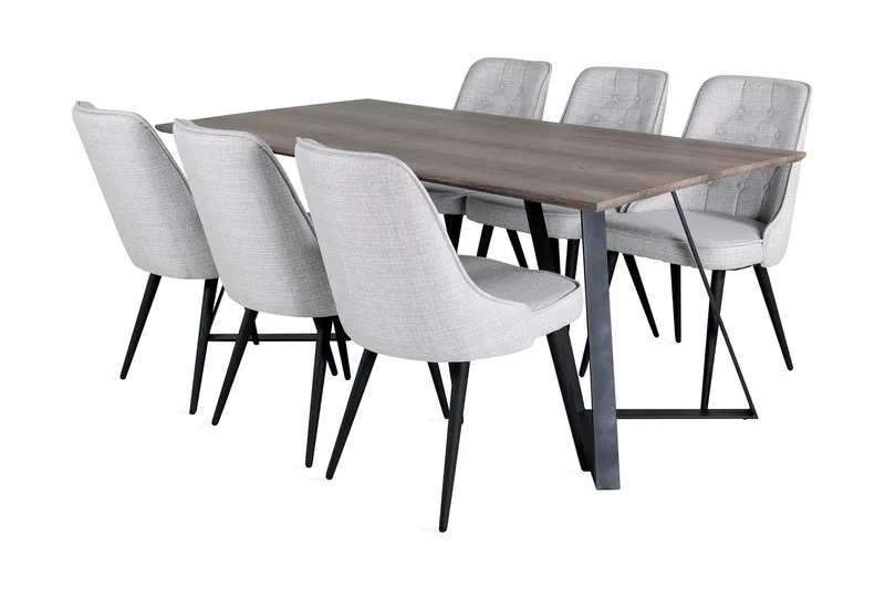 Ruokailuryhmä Granville 180 cm 6 Chantor tuolia, Harmaa/Musta
