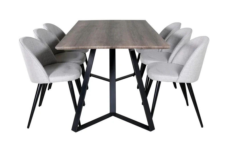 Ruokailuryhmä Granville 180 cm 6 Longreone tuolia - Harmaa/Musta - Huonekalut - Pöytä & ruokailuryhmä - Ruokailuryhmä