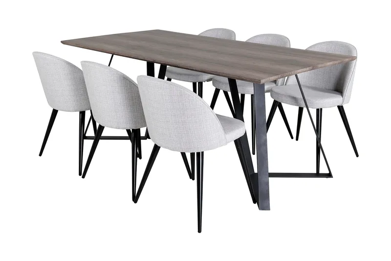 Ruokailuryhmä Granville 180 cm 6 Longreone tuolia, Harmaa/Musta