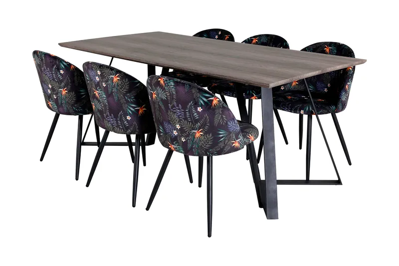 Ruokailuryhmä Granville 180 cm 6 Longreone tuolia, Harmaa/Musta/Sininen