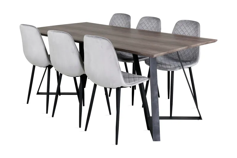 Ruokailuryhmä Granville 180 cm 6 Yegua tuolia, Harmaa/Musta