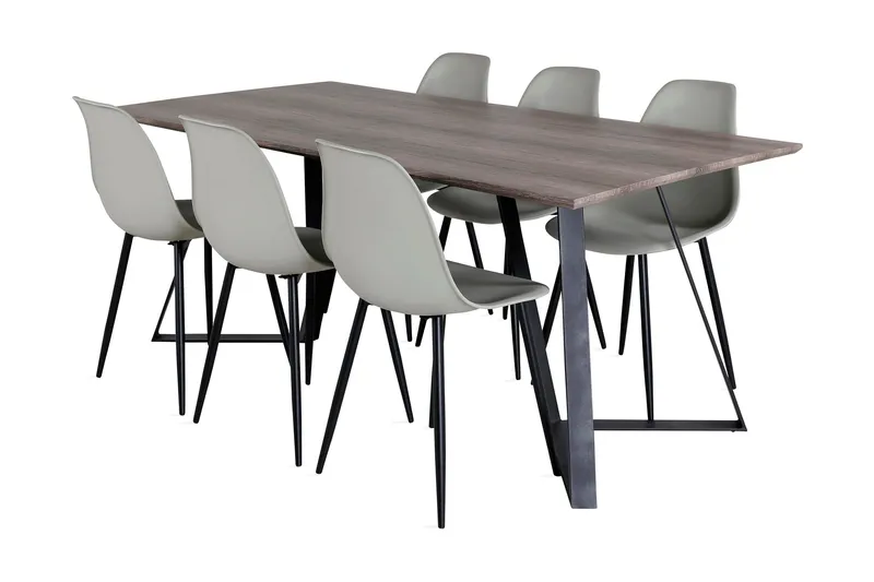 Ruokailuryhmä Granville 180 cm 6 Yegua tuolia, Harmaa/Musta