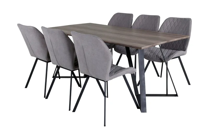 Ruokailuryhmä Granville 180 cm 6 Pombriego tuolia, Harmaa/Musta