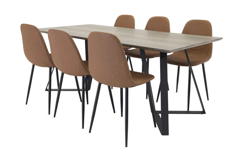 Ruokailuryhmä Granville Harmaa/musta/ruskea, 6 Tommy tuolia