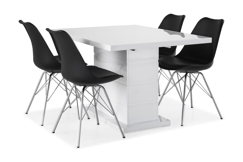Ruokailuryhmä Griffith Jatkettava 120 cm 4 Scale tuolia - Valkoinen/Musta PU/Kromi - Huonekalut - Pöytä & ruokailuryhmä - Ruokailuryhmä