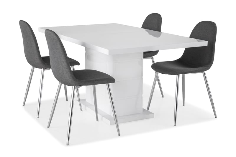 Ruokailuryhmä Griffith Jatkettava 160 cm 4 Naira tuolia - Valkoinen/Harmaa/Kromi - Huonekalut - Pöytä & ruokailuryhmä - Ruokailuryhmä