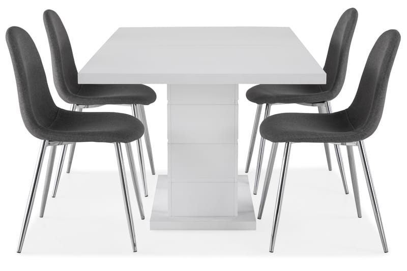 Ruokailuryhmä Griffith Jatkettava 160 cm 4 Naira tuolia - Valkoinen/Harmaa/Kromi - Huonekalut - Pöytä & ruokailuryhmä - Ruokailuryhmä