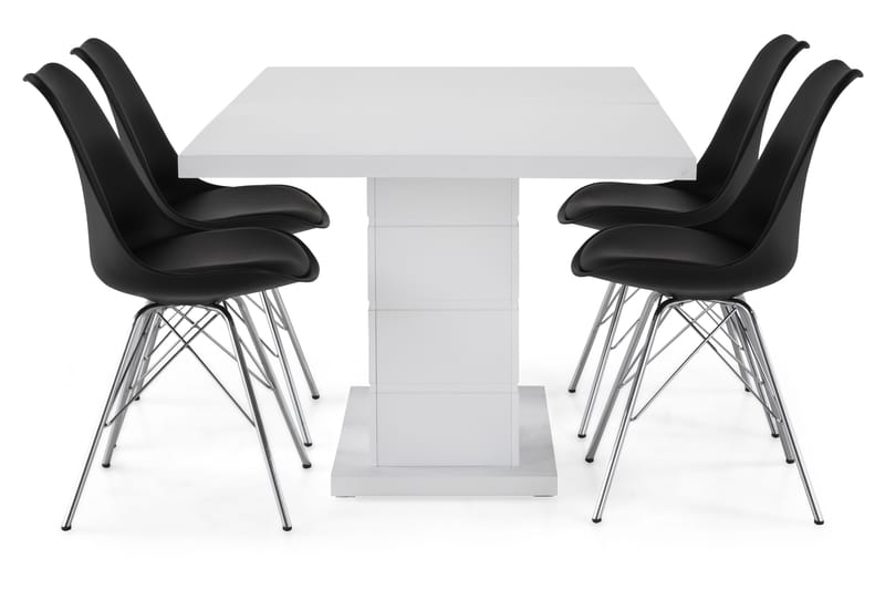 Ruokailuryhmä Griffith Jatkettava 160 cm 4 Scale tuolia - Valkoinen/Musta PU/Kromi - Huonekalut - Pöytä & ruokailuryhmä - Ruokailuryhmä