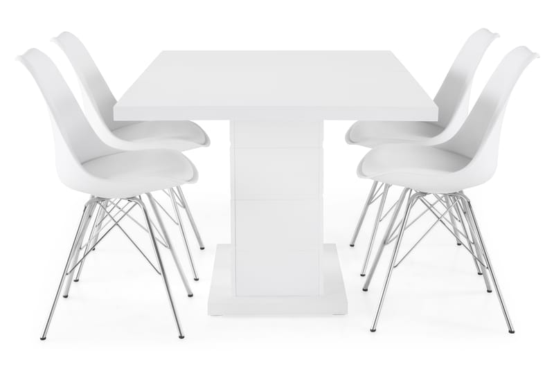 Ruokailuryhmä Griffith Jatkettava 160 cm 4 Scale tuolia - Valkoinen/Valkoinen PU/Kromi - Huonekalut - Pöytä & ruokailuryhmä - Ruokailuryhmä