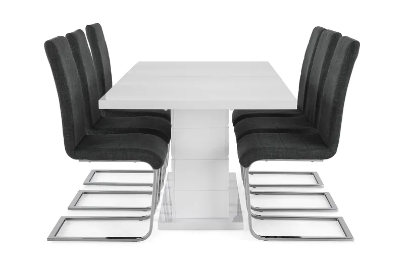 Ruokailuryhmä Griffith Jatkettava 180 cm 6 Jack tuolia - Valkoinen/Harmaa/Kromi - Huonekalut - Pöytä & ruokailuryhmä - Ruokailuryhmä